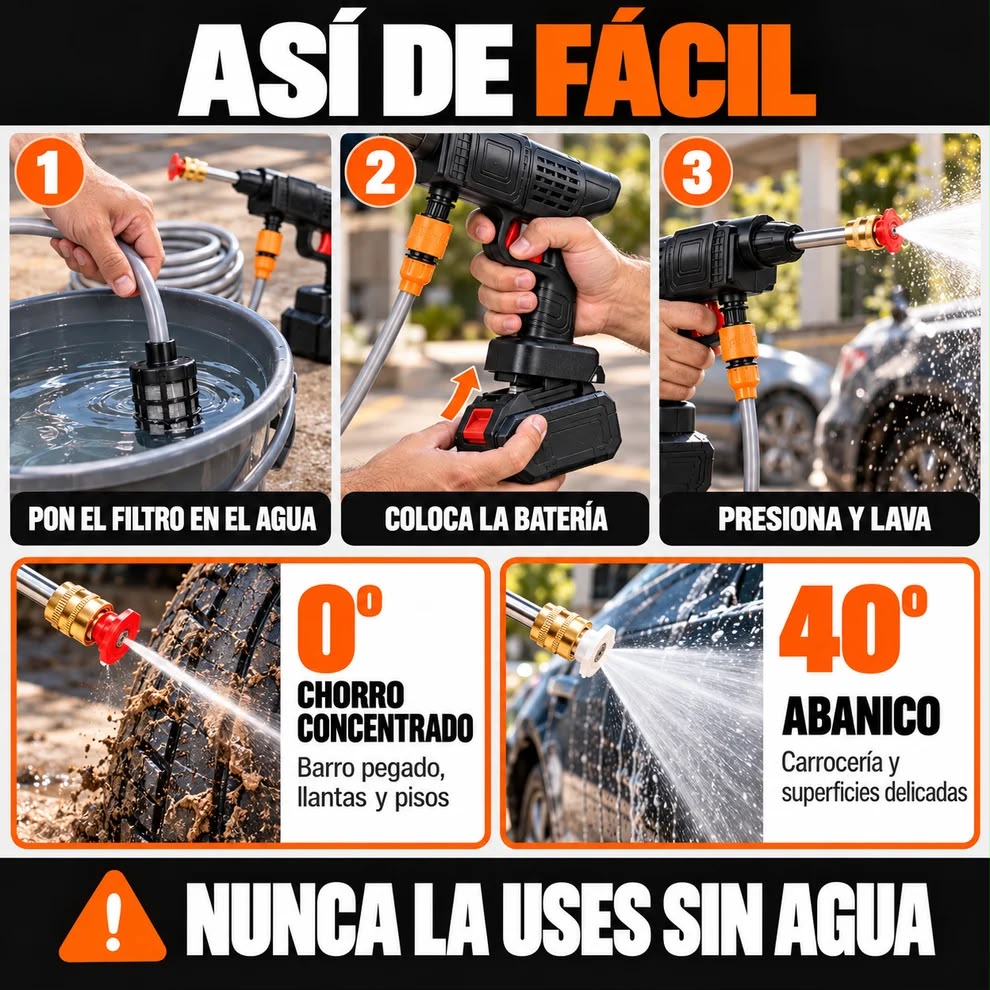 Hidrolavadora Inalámbrica con 2 Baterías + Kit de Herramientas Gratis